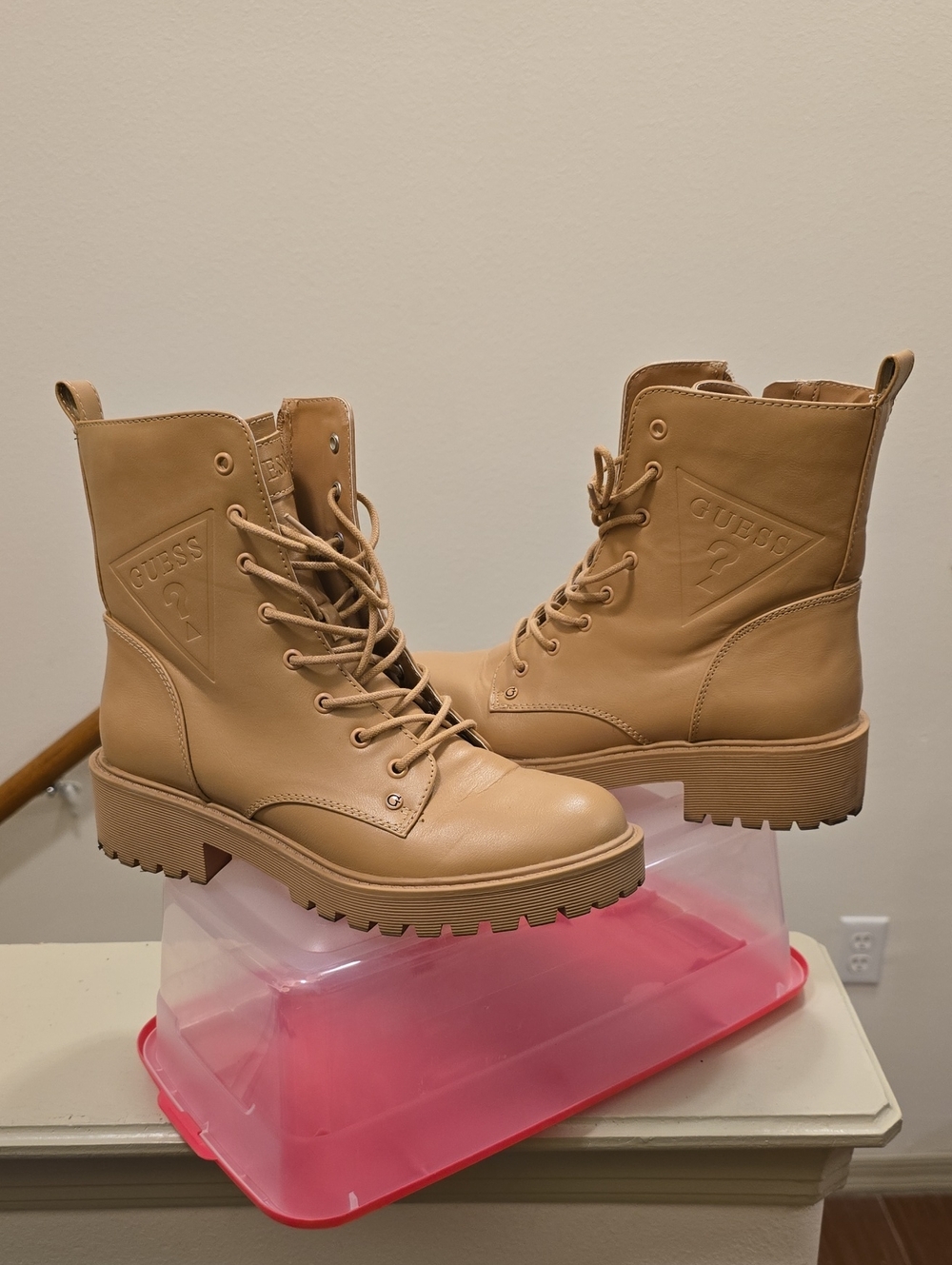 GUESS Tan Lace-Up Combat Boots - Women's Ankle Boots